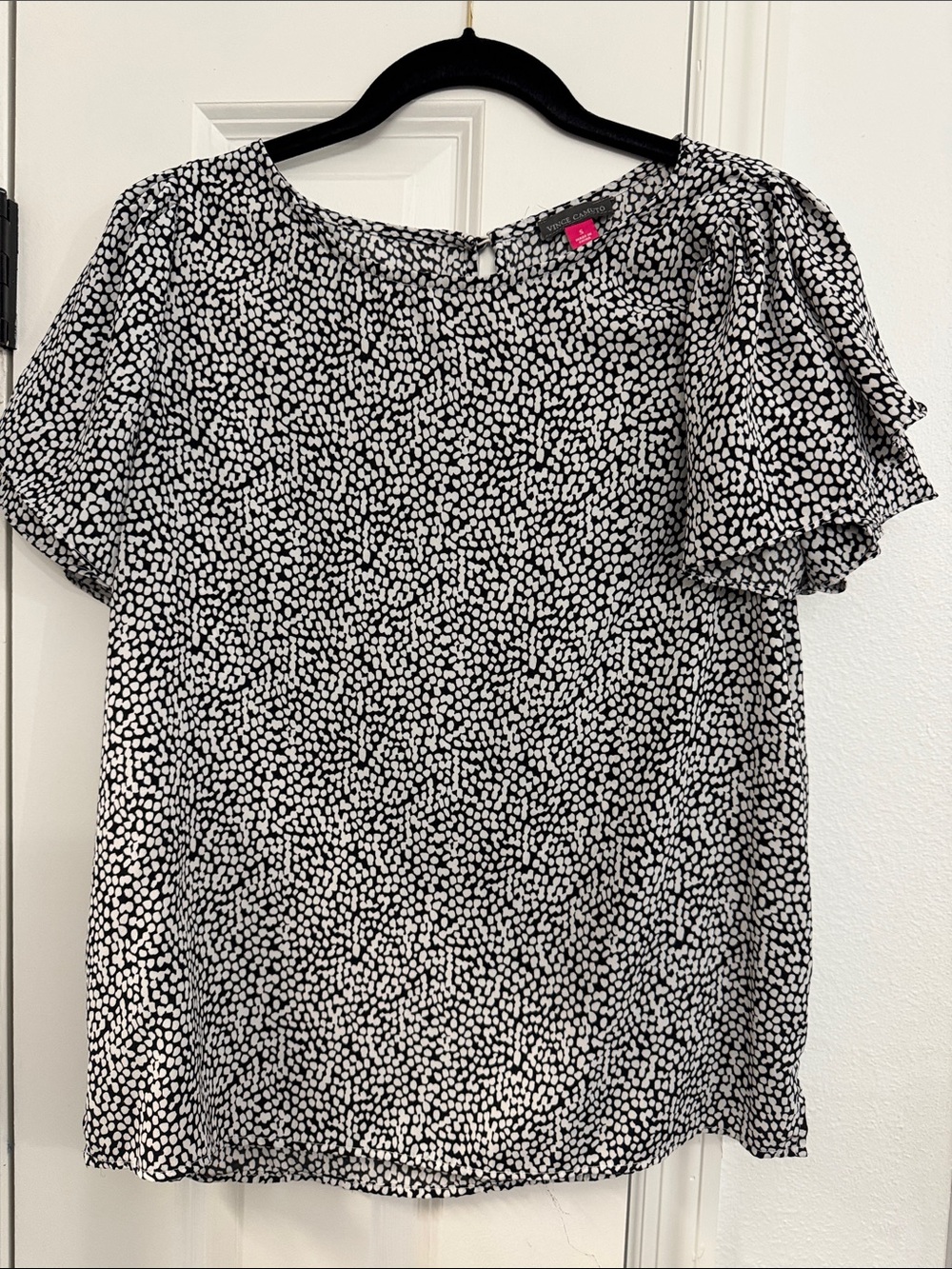 Vince Camuto Black and White Dot Flutter Sleeve Blouse